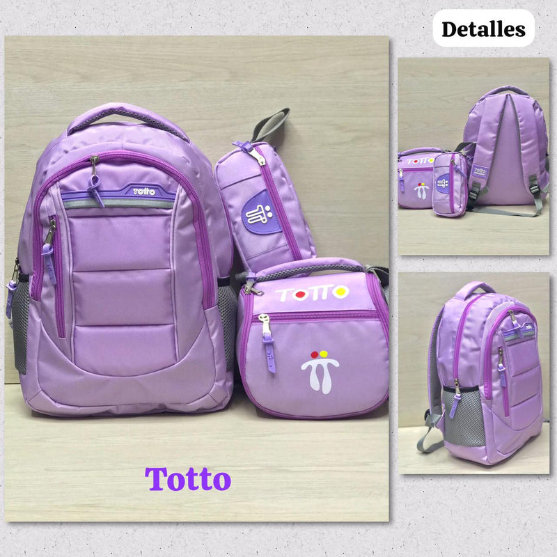 TRIPACK TOTTO® CARTUCHERA, LONCHERA Y MORRAL METALIZADO ✅🔥