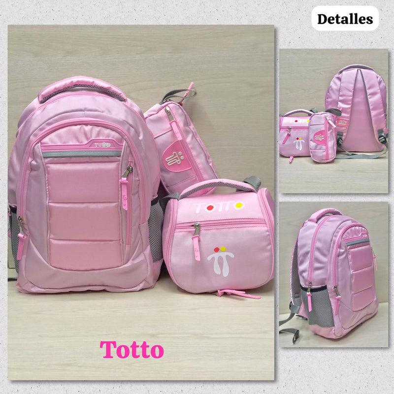 TRIPACK TOTTO® CARTUCHERA, LONCHERA Y MORRAL METALIZADO ✅🔥