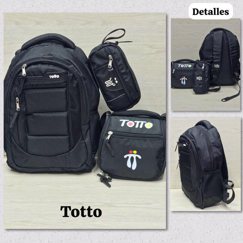 TRIPACK TOTTO® CARTUCHERA, LONCHERA Y MORRAL METALIZADO ✅🔥