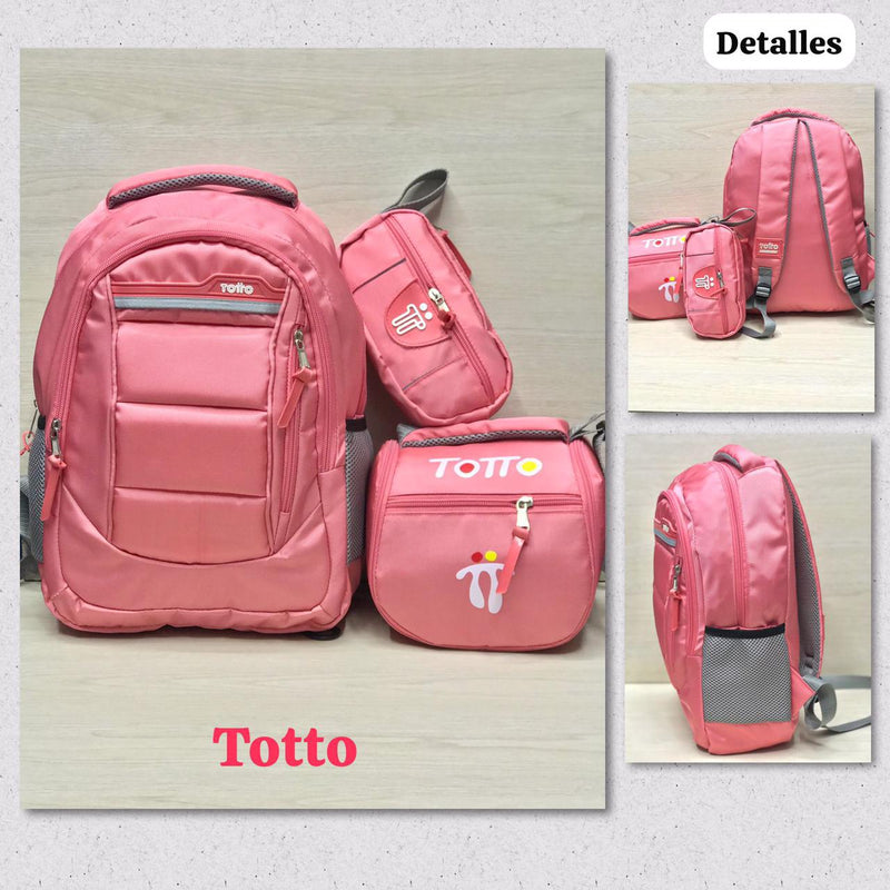 TRIPACK TOTTO® CARTUCHERA, LONCHERA Y MORRAL METALIZADO ✅🔥