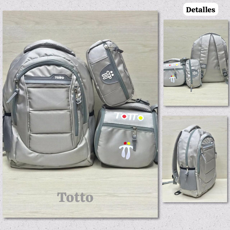 TRIPACK TOTTO® CARTUCHERA, LONCHERA Y MORRAL METALIZADO ✅🔥