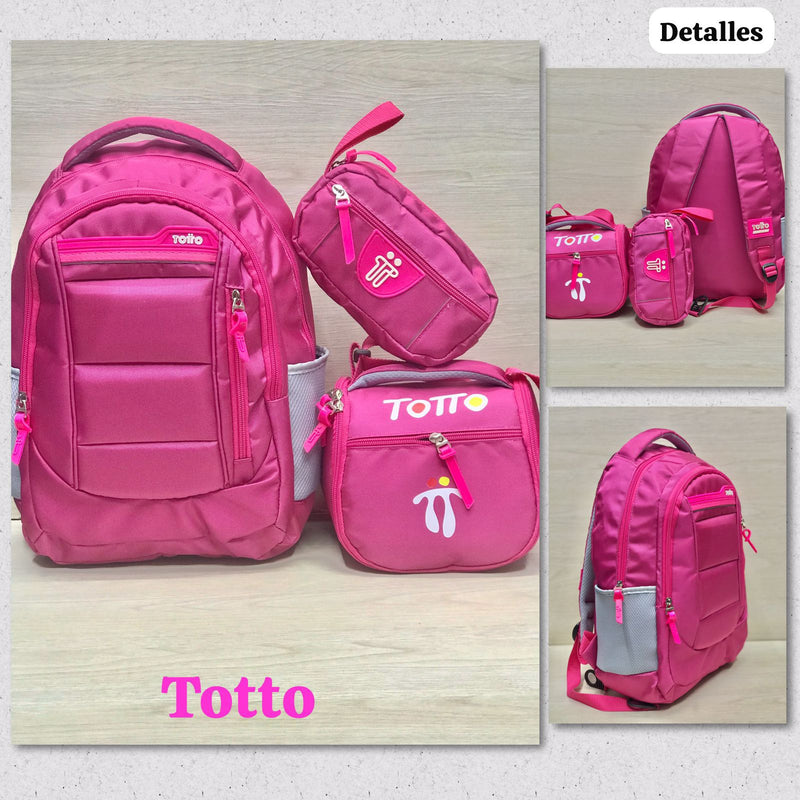 TRIPACK TOTTO® CARTUCHERA, LONCHERA Y MORRAL METALIZADO ✅🔥