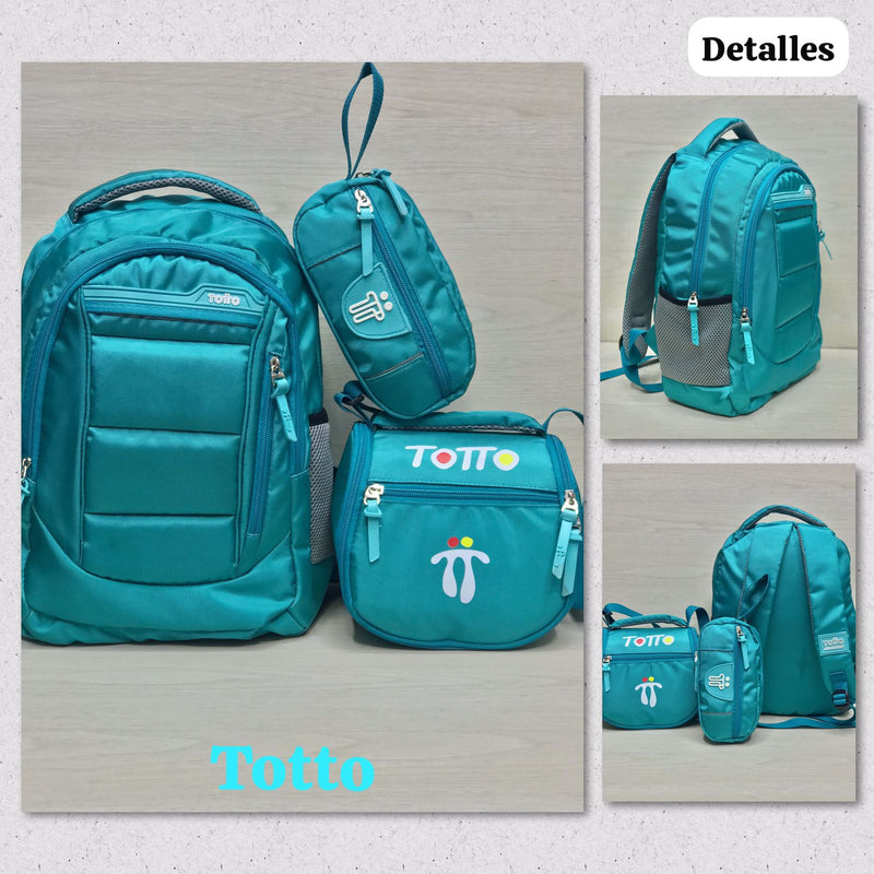 TRIPACK TOTTO® CARTUCHERA, LONCHERA Y MORRAL METALIZADO ✅🔥