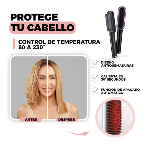 Transforma tu Cabello en Segundos: Cepillo Alisador Eléctrico Profesional 2 in 1!