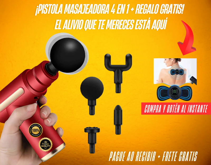 "¡PISTOLA MASAJEADORA 4 EN 1 + REGALO GRATIS! EL ALIVIO QUE TE MERECES ESTÁ AQUÍ 😍✅"