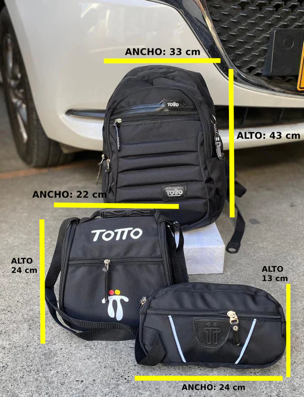 TRIPACK TOTTO® CARTUCHERA, LONCHERA Y MORRAL METALIZADO ✅🔥